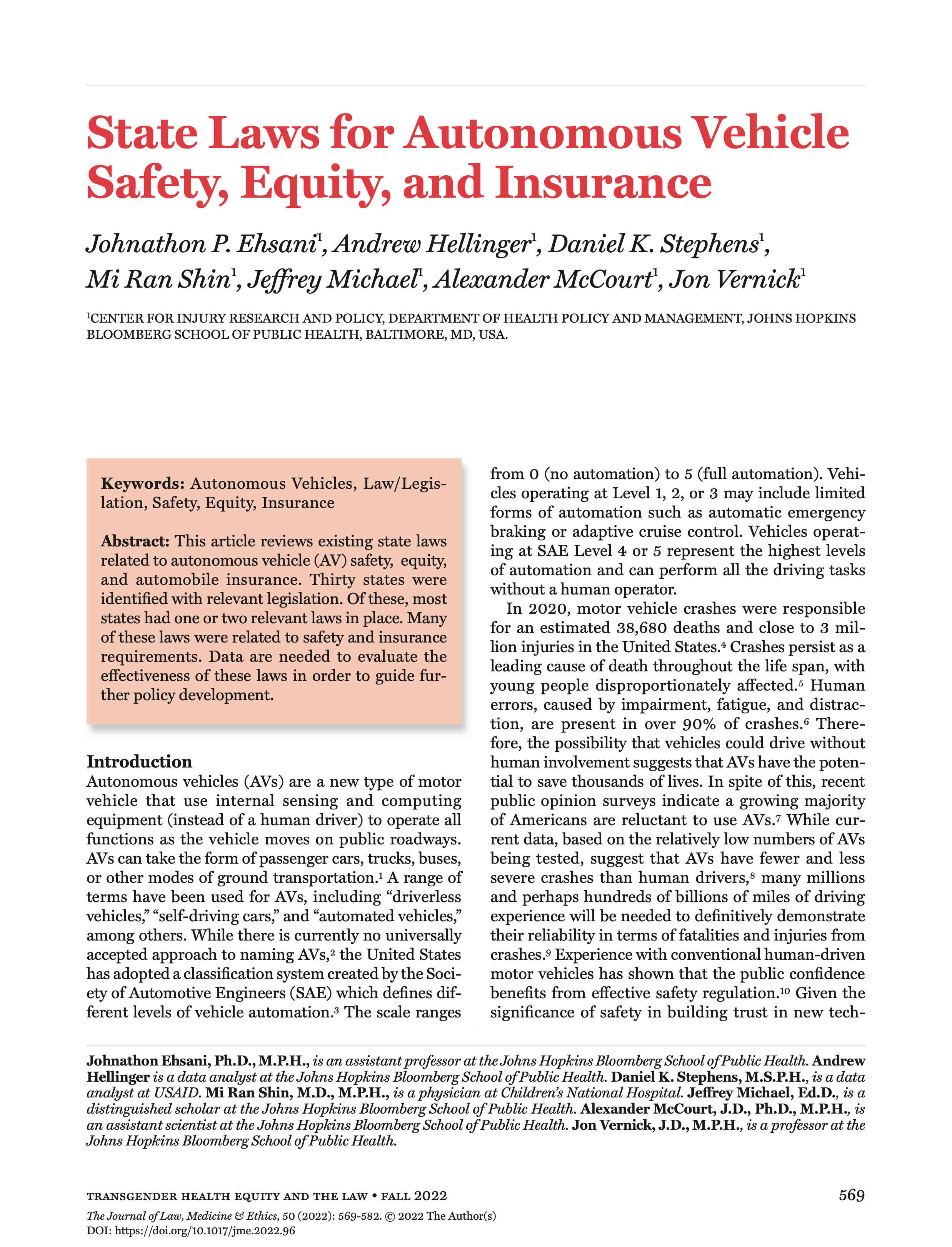 Screenshot of Journal of Law, Medicine & Ethics Publication