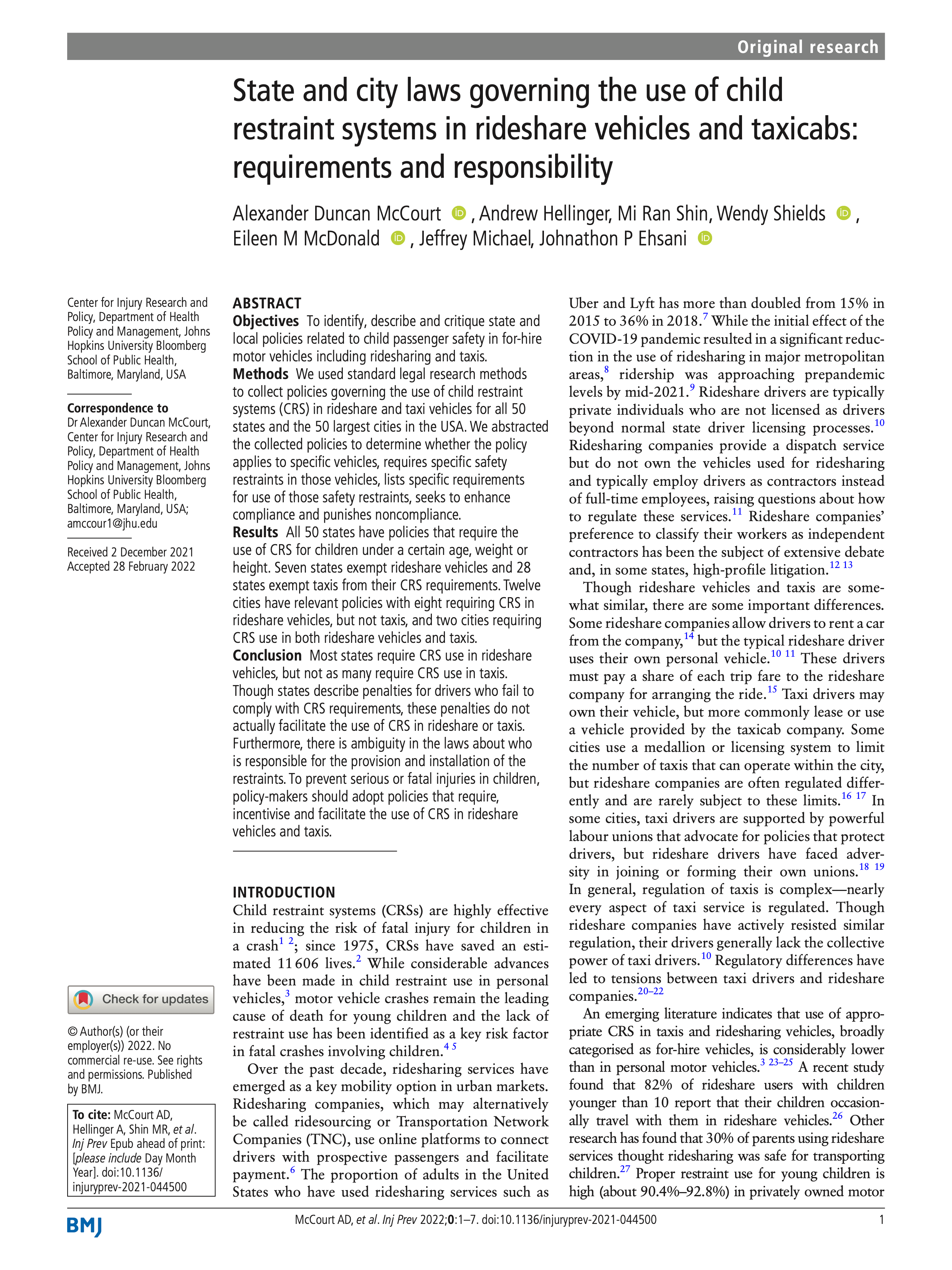 Screenshot of Injury Prevention Publication