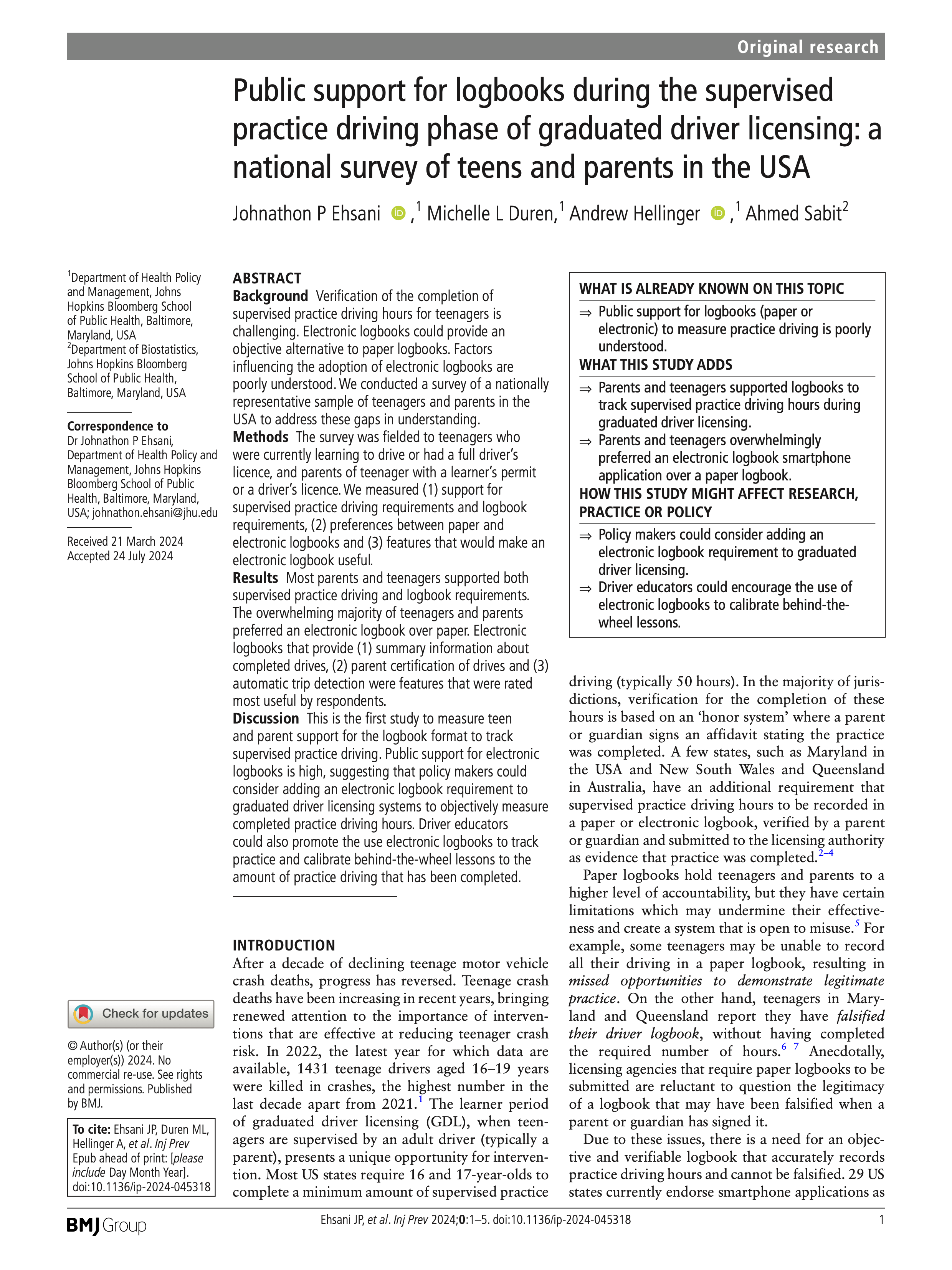 Screenshot of Injury Prevention Publication